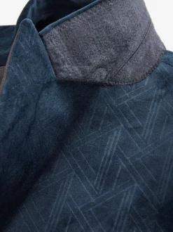 Marineblauw geometrisch - Slim Fit - Fluwelen blazer met patroon