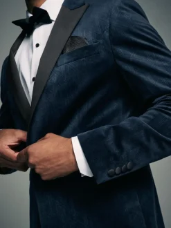 Marineblauw geometrisch - Slim Fit - Fluwelen blazer met patroon