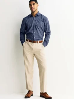 Marineblauw geruit - Long Sleeve Soft Touch Smart Shirt
