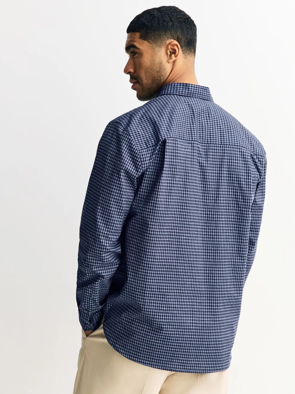 Marineblauw geruit - Long Sleeve Soft Touch Smart Shirt