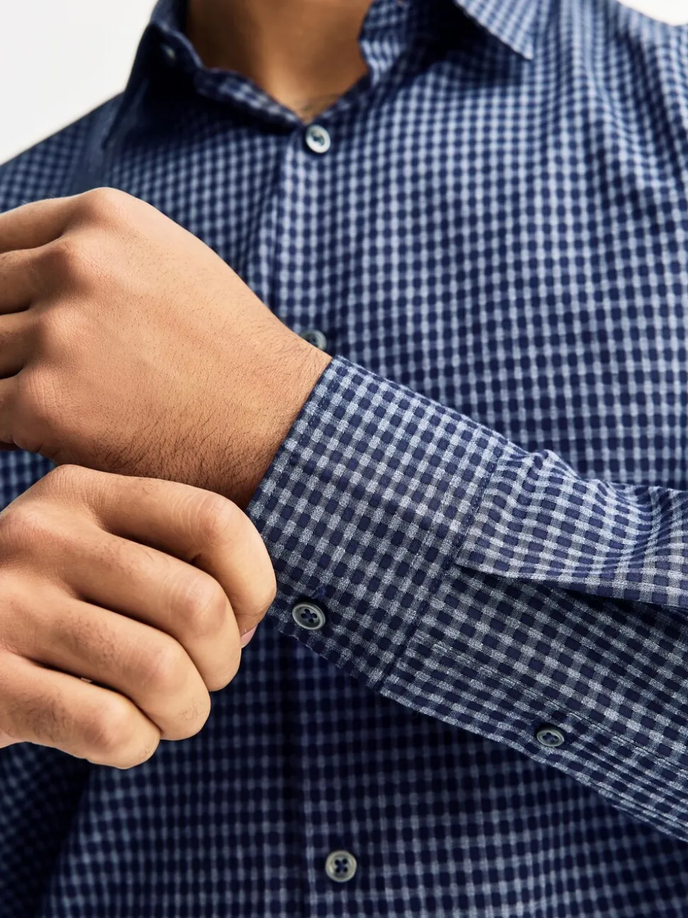 Marineblauw geruit - Long Sleeve Soft Touch Smart Shirt