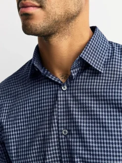 Marineblauw geruit - Long Sleeve Soft Touch Smart Shirt