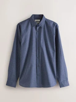 Marineblauw geruit - Long Sleeve Soft Touch Smart Shirt
