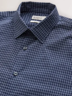 Marineblauw geruit - Long Sleeve Soft Touch Smart Shirt
