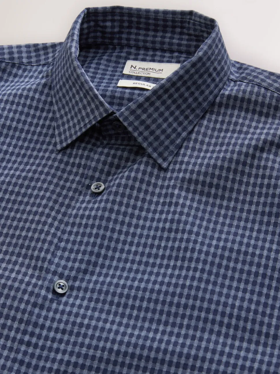 Marineblauw geruit - Long Sleeve Soft Touch Smart Shirt