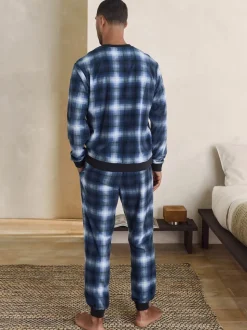 Marineblauw geruit - Motionflex - Behaaglijke pyjama met lange mouwen en boorden