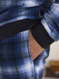 Marineblauw geruit - Motionflex - Behaaglijke pyjama met lange mouwen en boorden