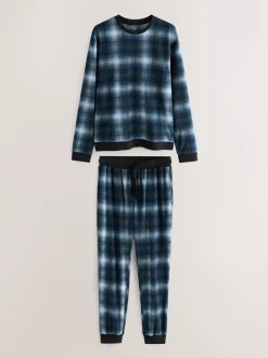 Marineblauw geruit - Motionflex - Behaaglijke pyjama met lange mouwen en boorden