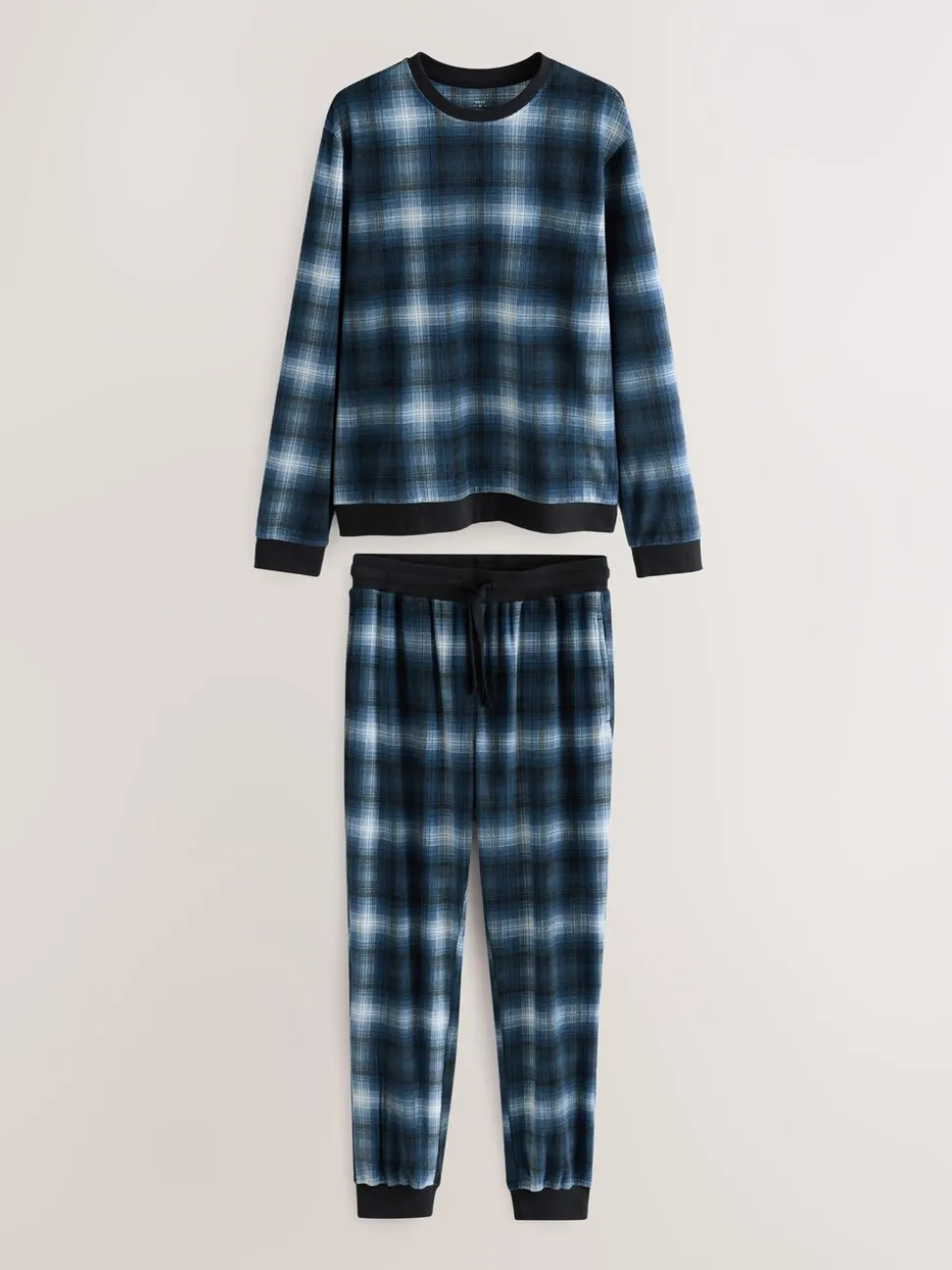 Marineblauw geruit - Motionflex - Behaaglijke pyjama met lange mouwen en boorden