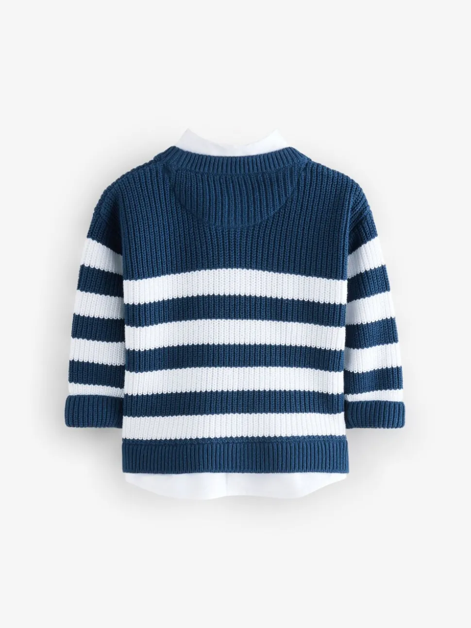 Marineblauw gestreept - 100% katoenen gebreide trui met mock hals (3mnd-7jr)