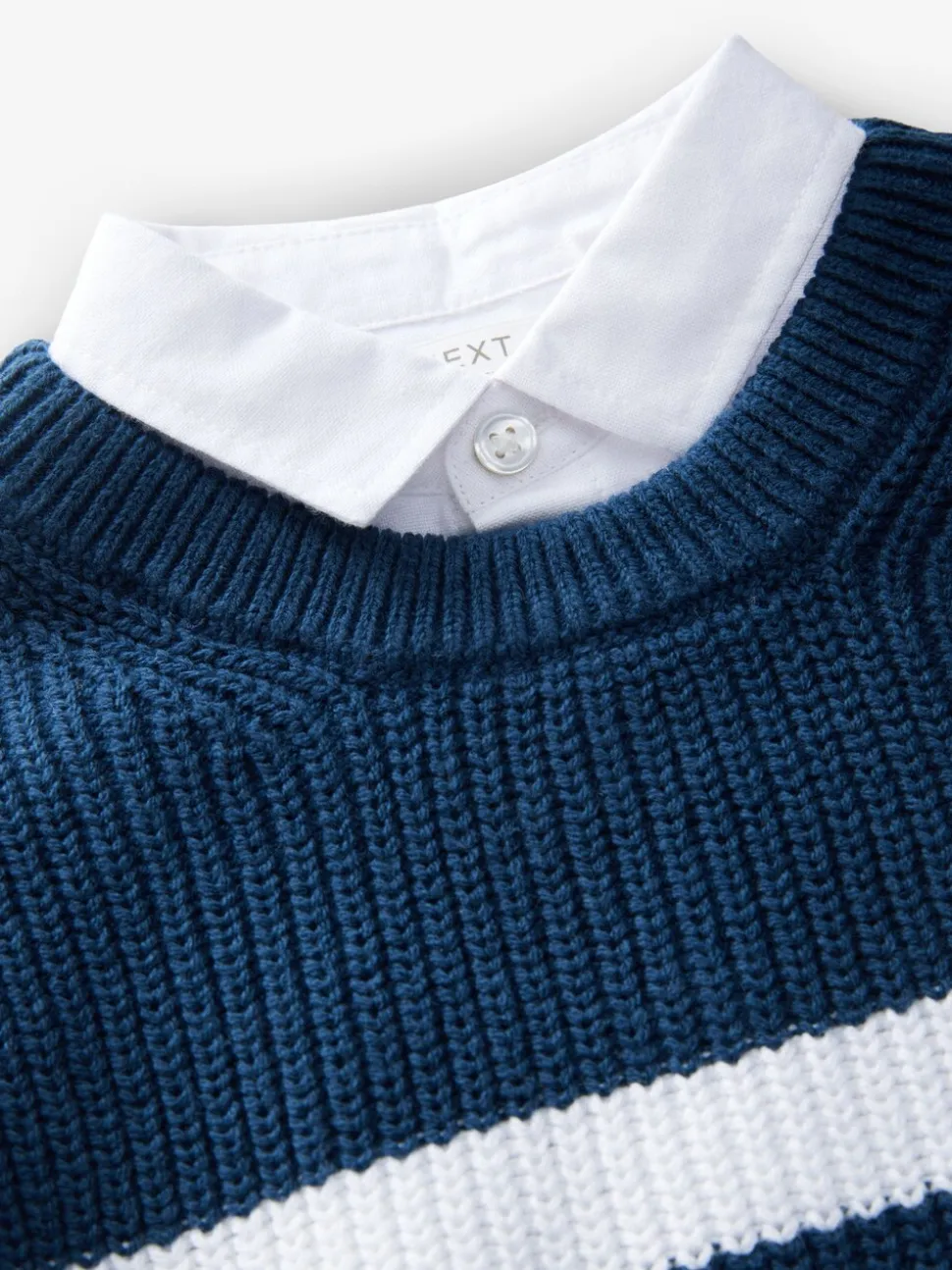 Marineblauw gestreept - 100% katoenen gebreide trui met mock hals (3mnd-7jr)