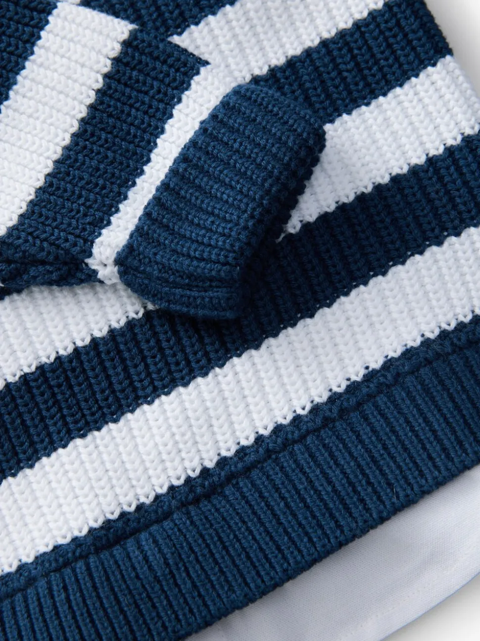 Marineblauw gestreept - 100% katoenen gebreide trui met mock hals (3mnd-7jr)