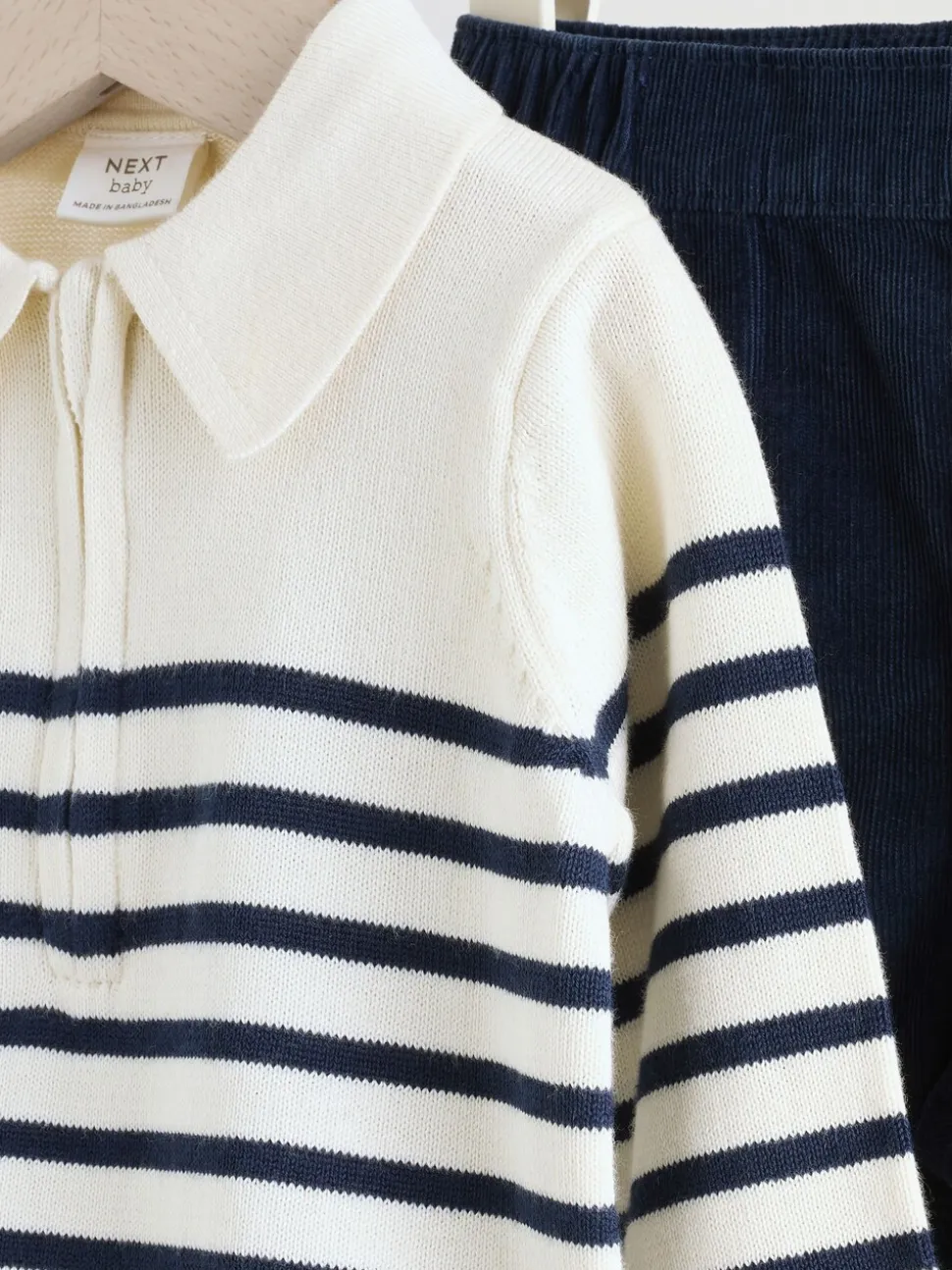 Marineblauw gestreept - Babyset van gebreide top en broek (0mnd-2jr)
