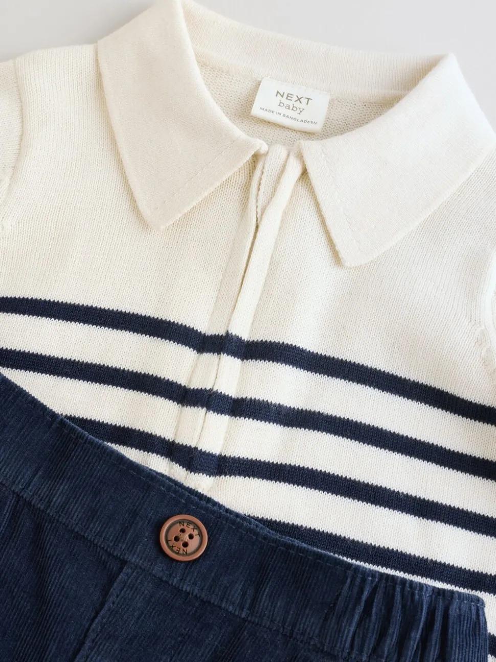 Marineblauw gestreept - Babyset van gebreide top en broek (0mnd-2jr)