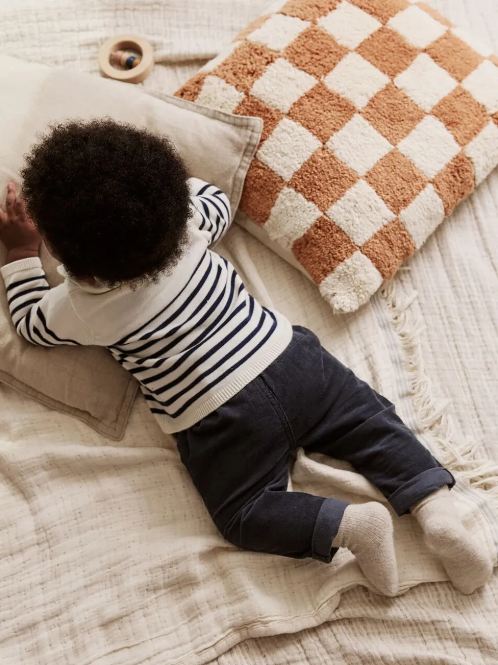 Marineblauw gestreept - Babyset van gebreide top en broek (0mnd-2jr)