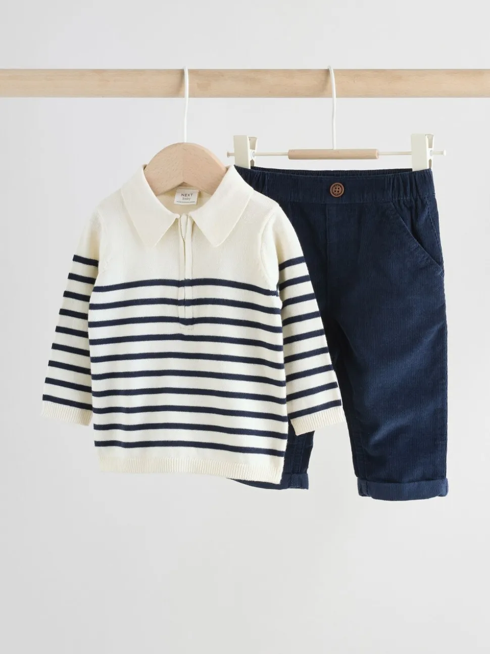 Marineblauw gestreept - Babyset van gebreide top en broek (0mnd-2jr)