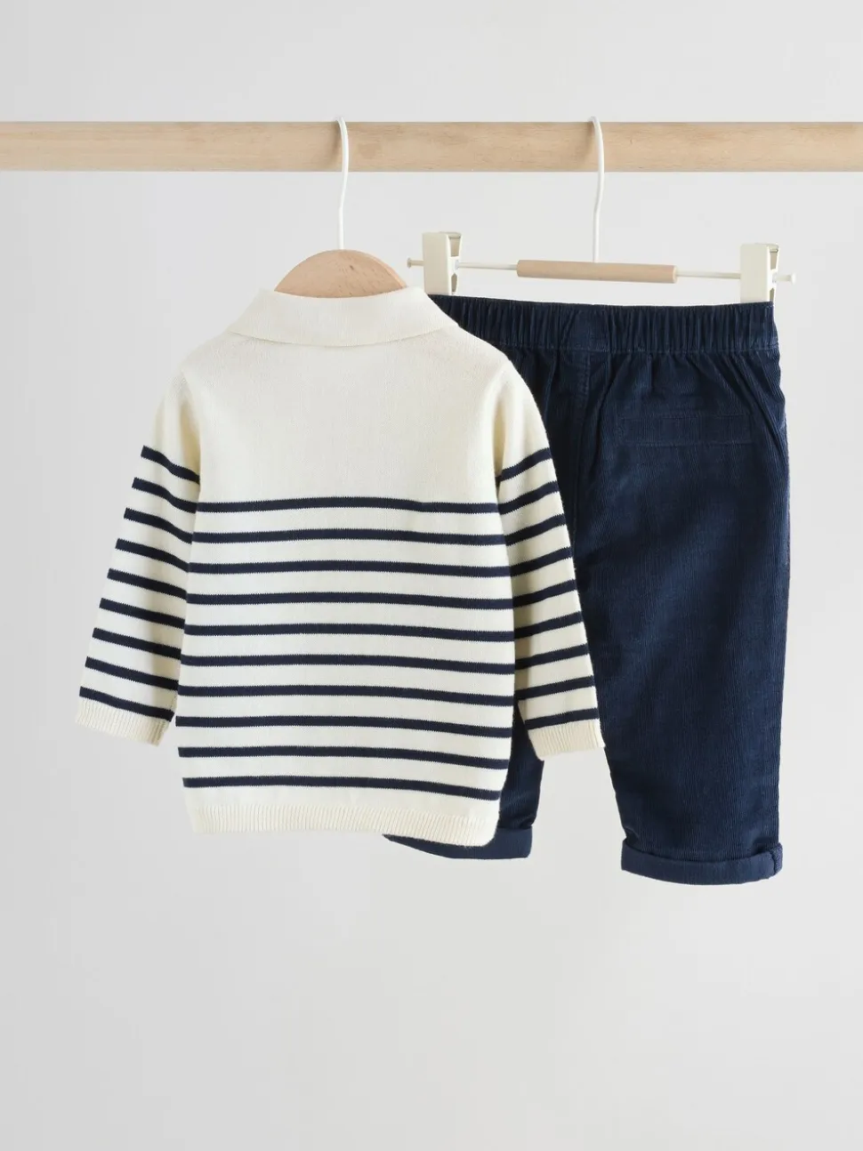 Marineblauw gestreept - Babyset van gebreide top en broek (0mnd-2jr)