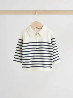 Marineblauw gestreept - Babyset van gebreide top en broek (0mnd-2jr)