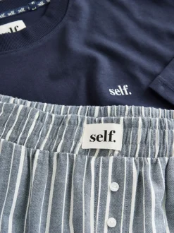 Marineblauw gestreept - self. Pyjama met korte mouwen