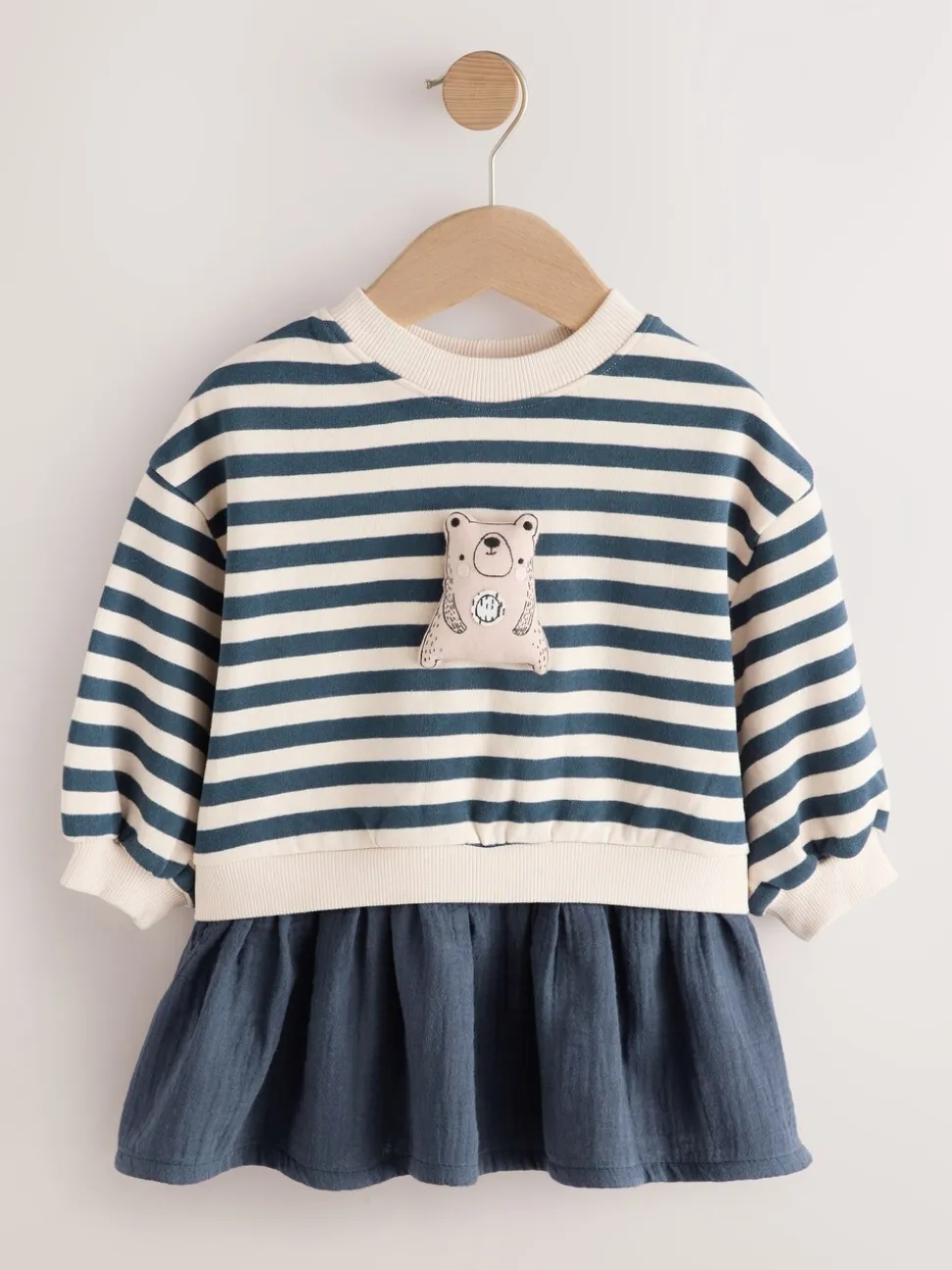Marineblauw gestreept - Sweatjurk met mesh rok (3mnd -7jr)