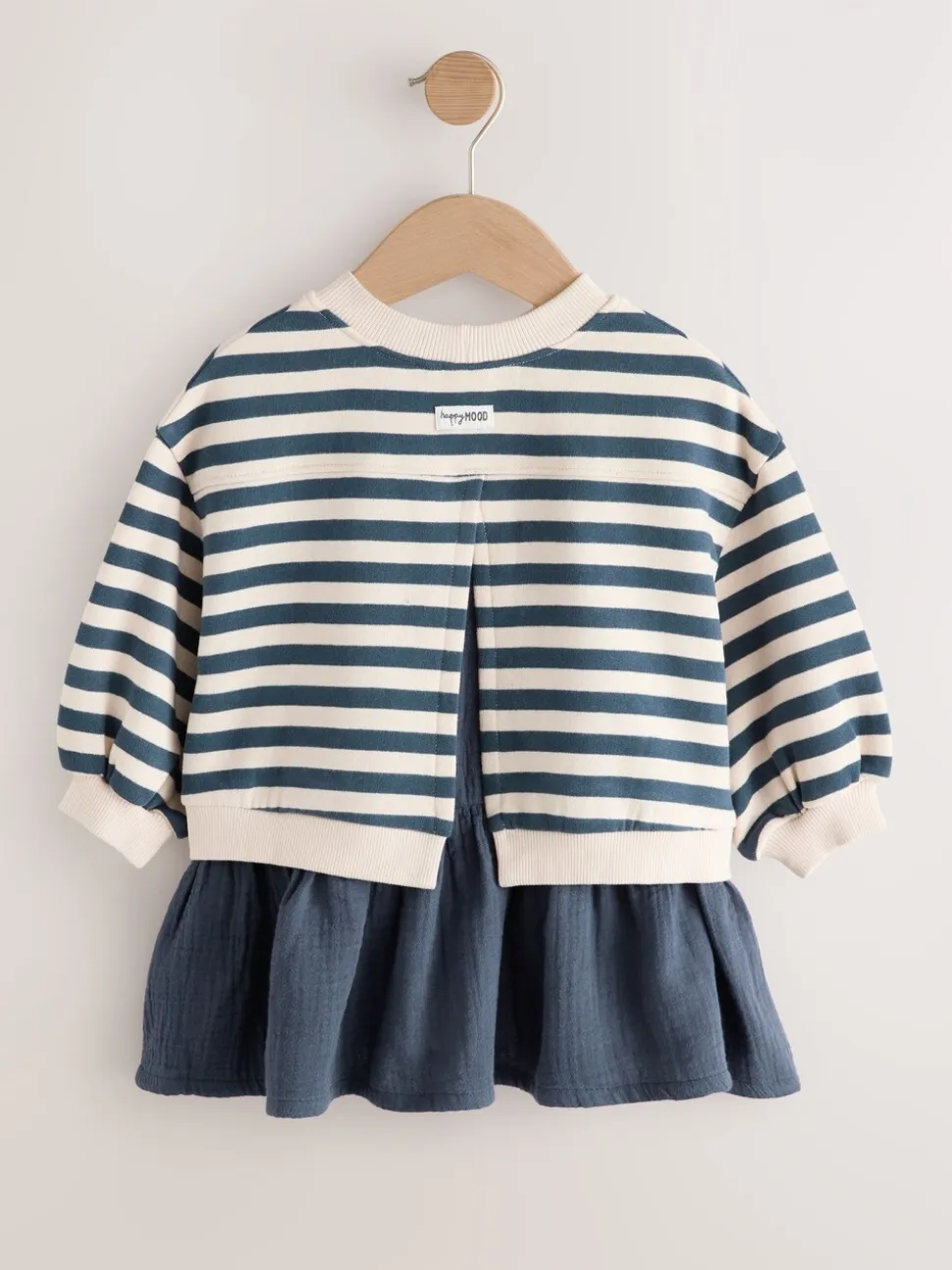 Marineblauw gestreept - Sweatjurk met mesh rok (3mnd -7jr)
