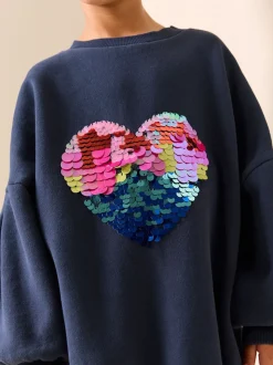 Marineblauw hart van lovertjes - Trui-jurk (3-16 jr)