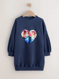 Marineblauw hart van lovertjes - Trui-jurk (3-16 jr)