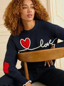 Marineblauw liefdeshart - Love & Roses Cornelli gebreide trui