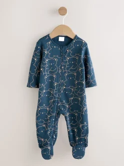 Marineblauw met berenprint - Babypyjama met fleecevoering