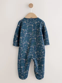Marineblauw met berenprint - Babypyjama met fleecevoering