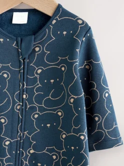 Marineblauw met berenprint - Babypyjama met fleecevoering