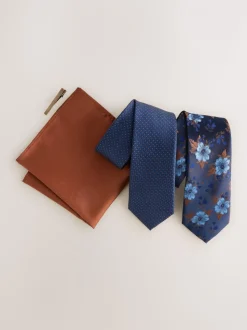 Marineblauw met bloemen - 2 stropdassenpakket