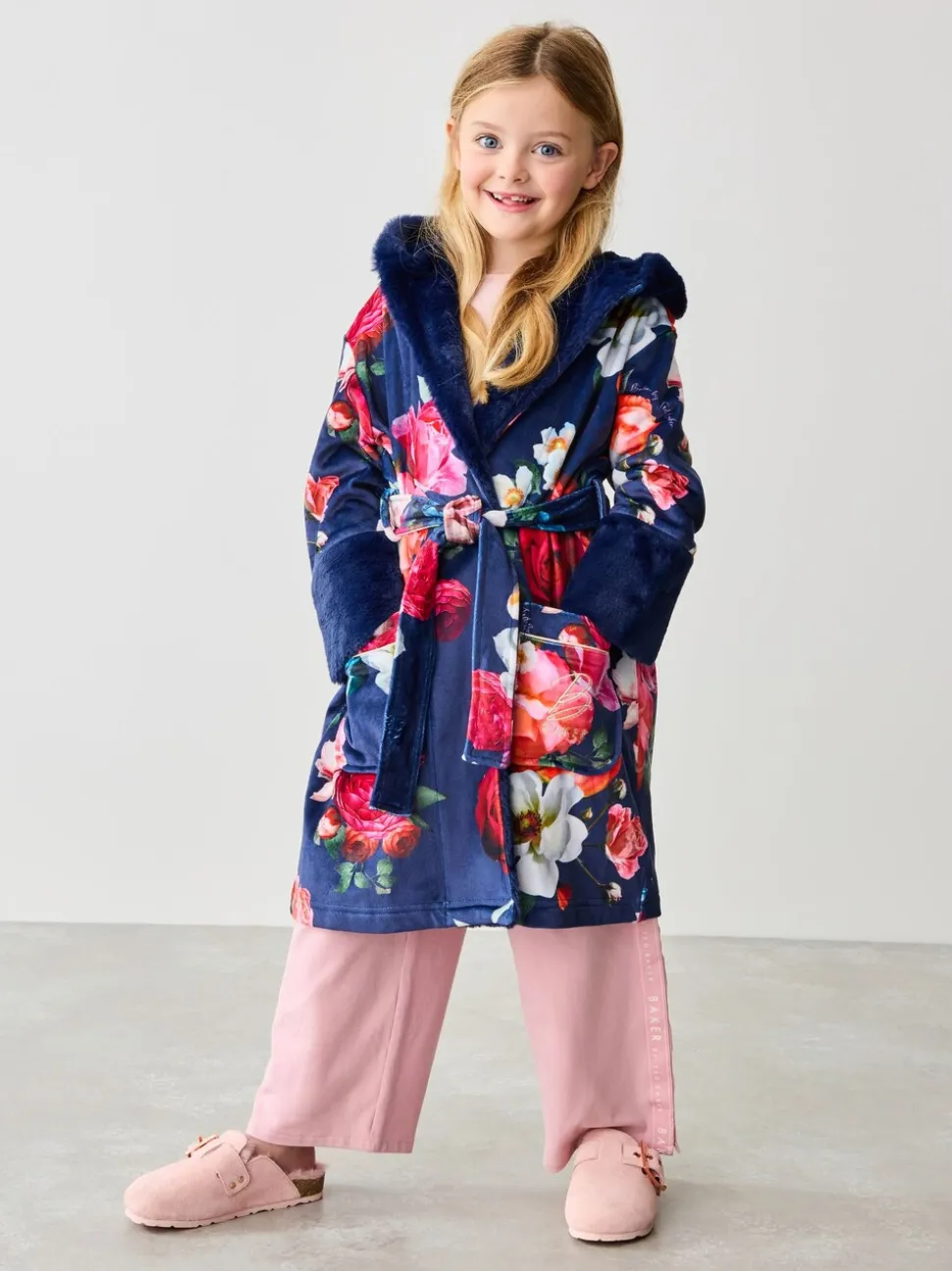 Marineblauw met bloemenprint - Baker By Ted Baker kamerjas