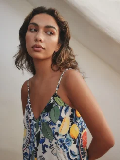 Marineblauw met bloemenprint - Fruit Print Volume Maxi Dress