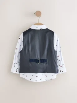 Marineblauw met dinosaurus - Set met gilet, overhemd en vlinderdas (3 mnd- 7 jr)