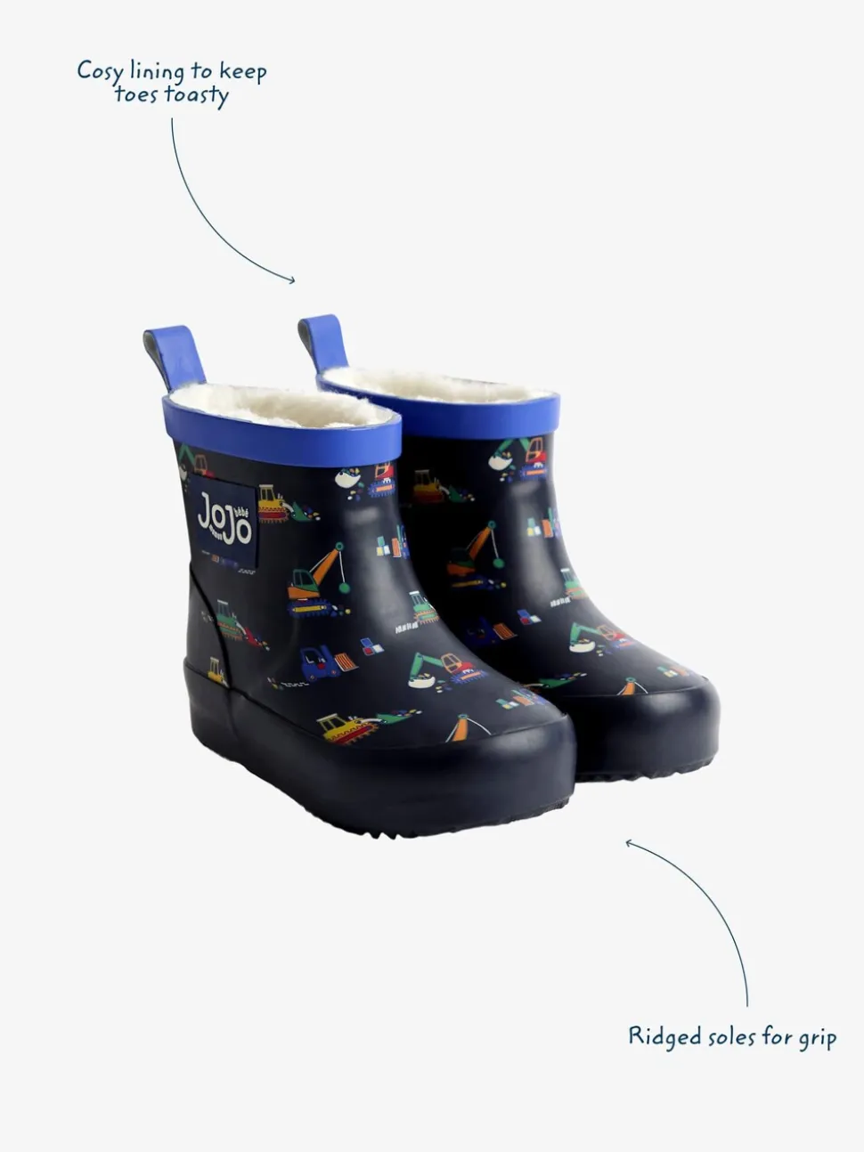 Marineblauw met graafmachine - JoJo Maman Bébé Short Cosy Lined Wellie Boot