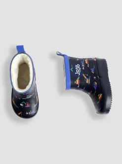 Marineblauw met graafmachine - JoJo Maman Bébé Short Cosy Lined Wellie Boot