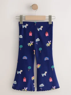 Marineblauw met katten- en hondenprint - Geribbelde legging met uitlopende pijpen (3mnd-7jr)