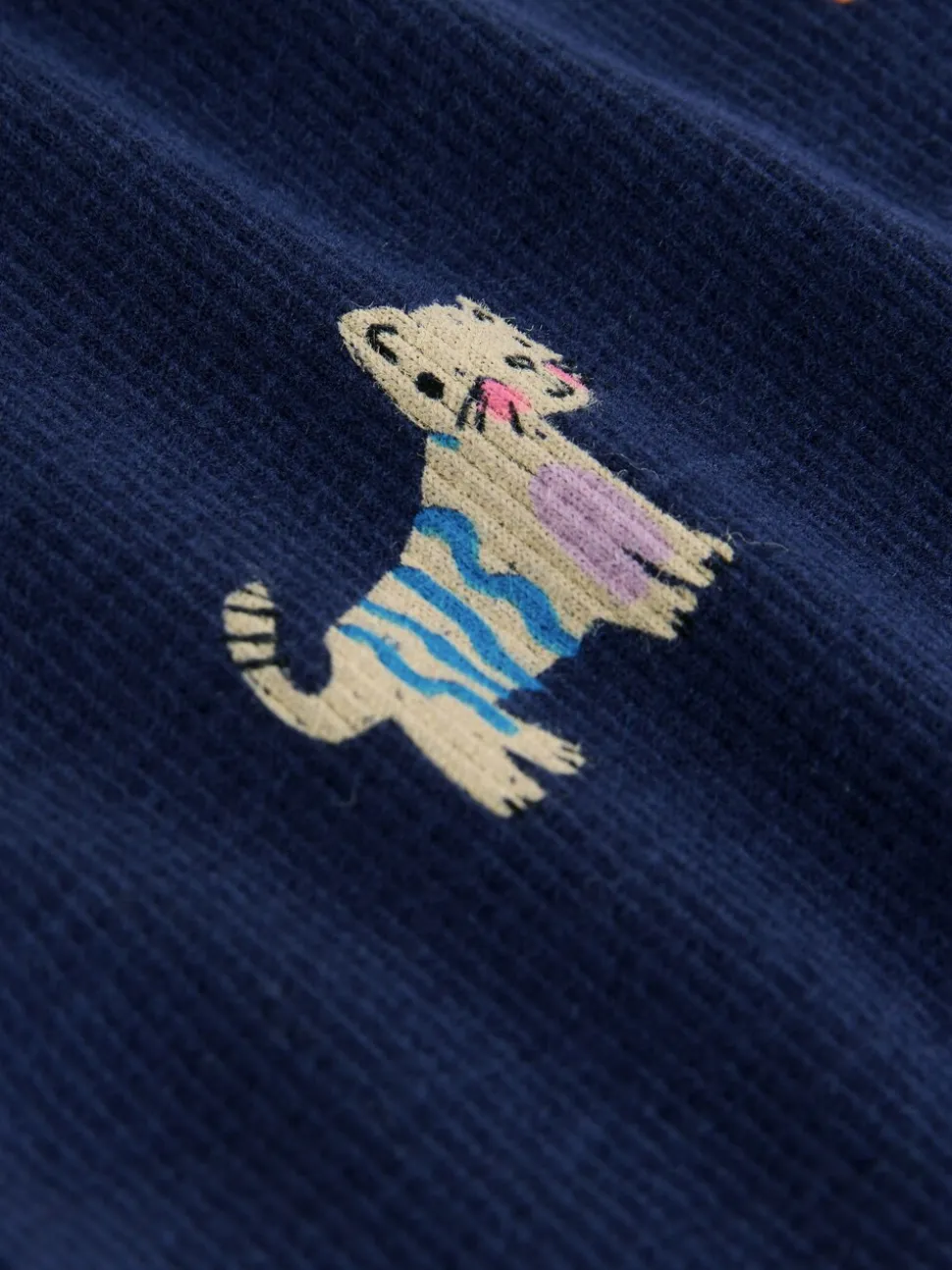 Marineblauw met katten- en hondenprint - Geribbelde legging met uitlopende pijpen (3mnd-7jr)