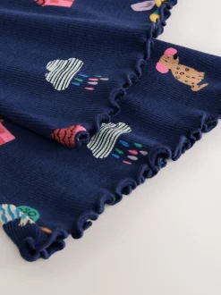 Marineblauw met katten- en hondenprint - Geribbelde legging met uitlopende pijpen (3mnd-7jr)