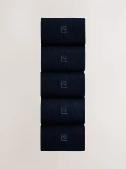 Marineblauw met logo - Verpakking van 5 - Frisblijvende sokken met borduursel