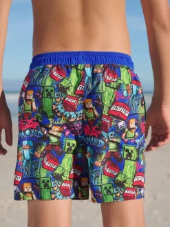 Marineblauw met Minecraft-print - Zwemshort (3-16 jr)