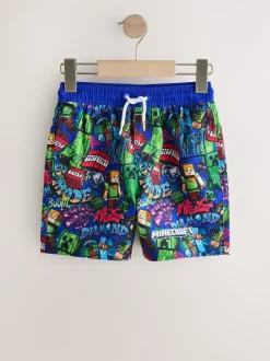 Marineblauw met Minecraft-print - Zwemshort (3-16 jr)