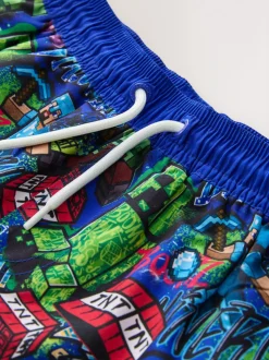 Marineblauw met Minecraft-print - Zwemshort (3-16 jr)
