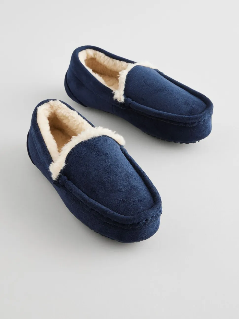 Marineblauw met neutrale warme voering - Behaaglijke pantoffels met mocassin