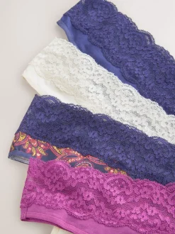 Marineblauw met paisleymotief - Katoenen kanten slipjes 4 stuks