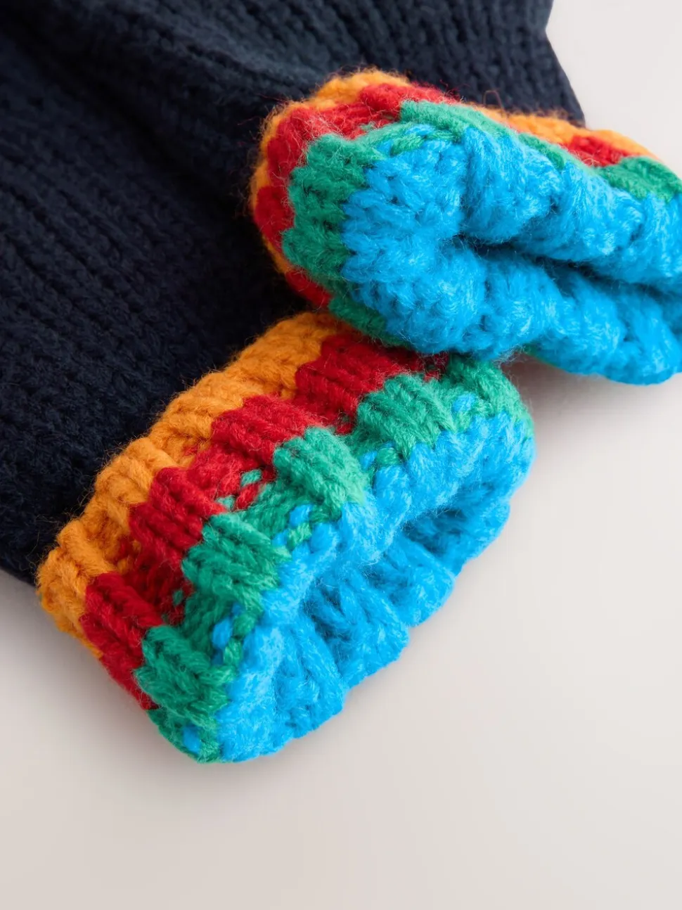Marineblauw met regenboogrib - Set van 3 -delige muts, sjaal en handschoenen (3-16jr)