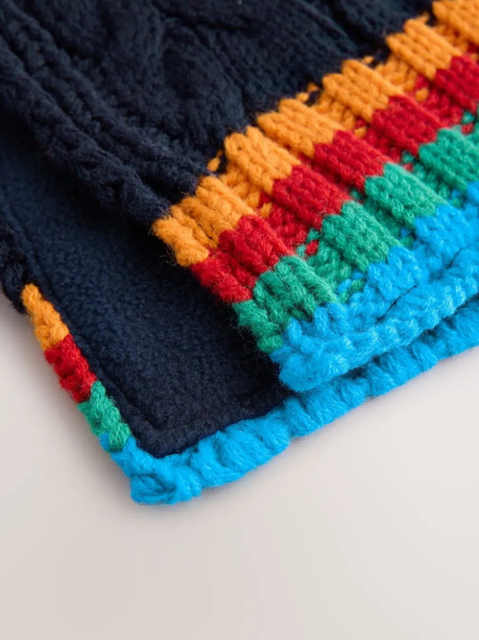 Marineblauw met regenboogrib - Set van 3 -delige muts, sjaal en handschoenen (3-16jr)