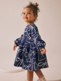 Marineblauw met strikjes - Sweaterjurk (3 mnd-7 jr)