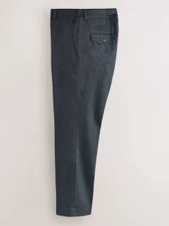 Marineblauw met textuur - Regular Fit Smart Brushed Cotton Trousers